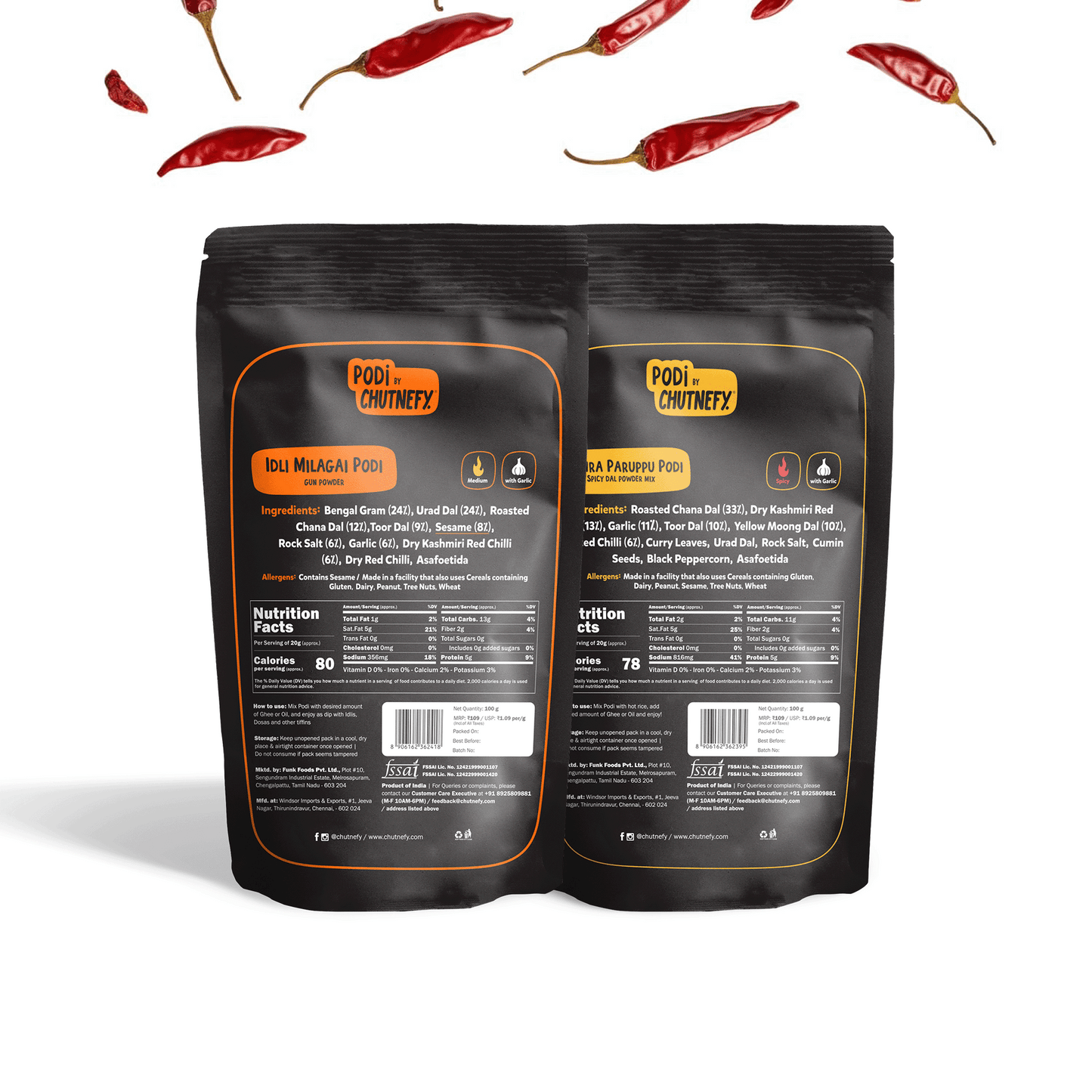 Idli Podi & Andhra Paruppu Podi 100g (2Packs) - Chutnefy