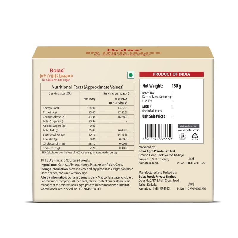 Dry Fruits Laddoo 150g - Bolas