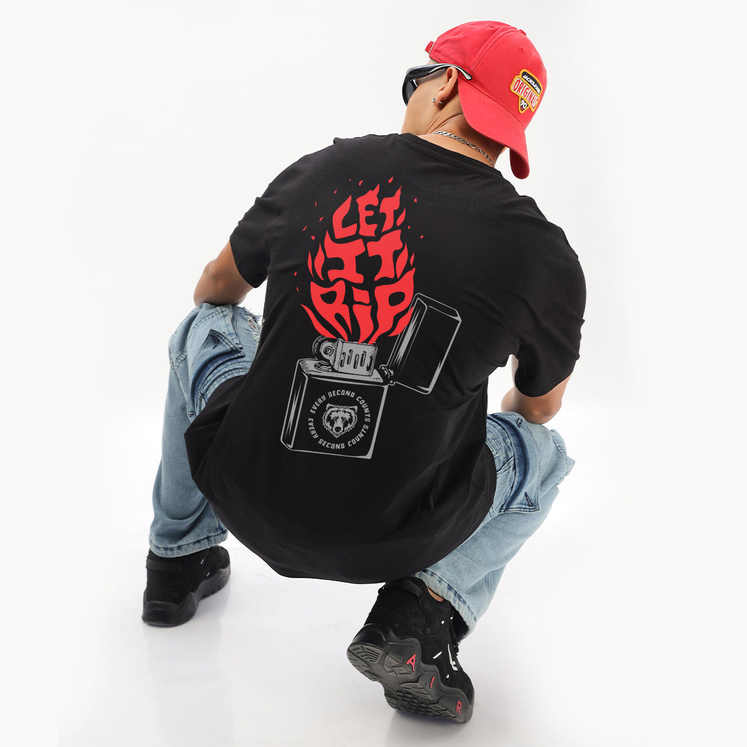 Let It Rip Oversized T-Shirt (Left Pocket & Back) Black Edition - Fully Filmy