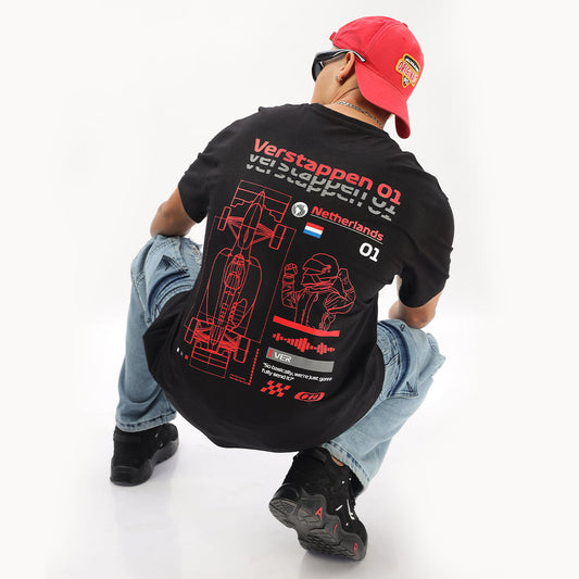 Number 01 | Grand Prix Oversized T-Shirt (Left Pocket & Back) - Fully Filmy