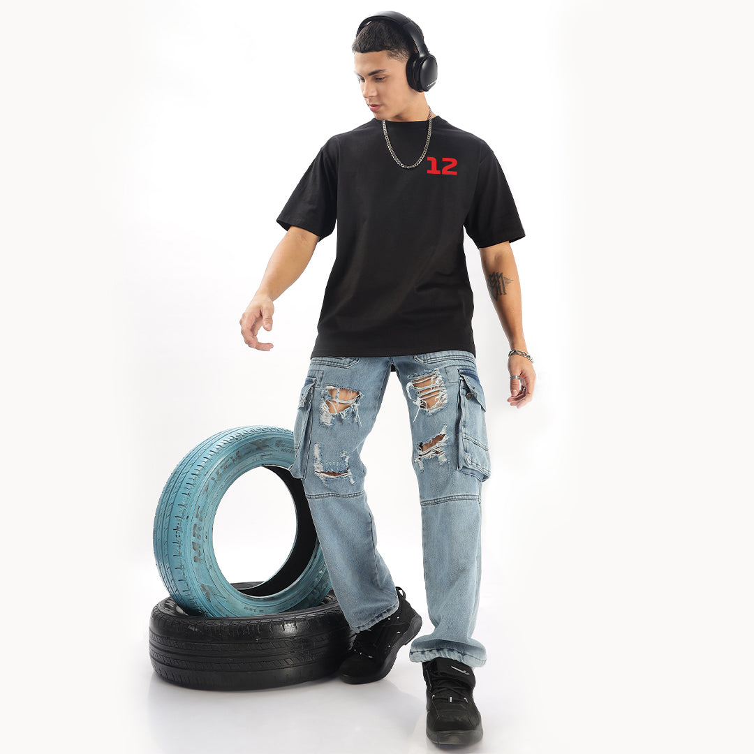 Number 12 | Grand Prix Oversized T-Shirt (Left Pocket & Back) - Fully Filmy