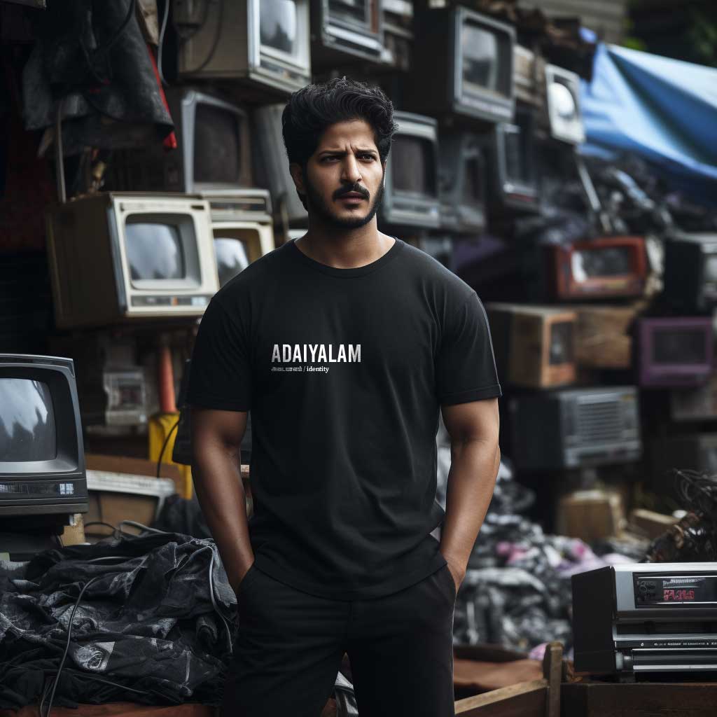 Adayalam | Tamil Oversized T-Shirt (Black) (Right Pocket) - Fully Filmy