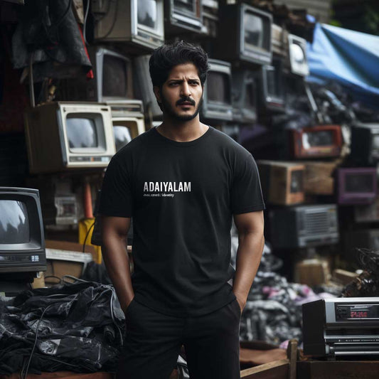 Adayalam | Tamil Oversized T-Shirt (Black) (Right Pocket) - Fully Filmy