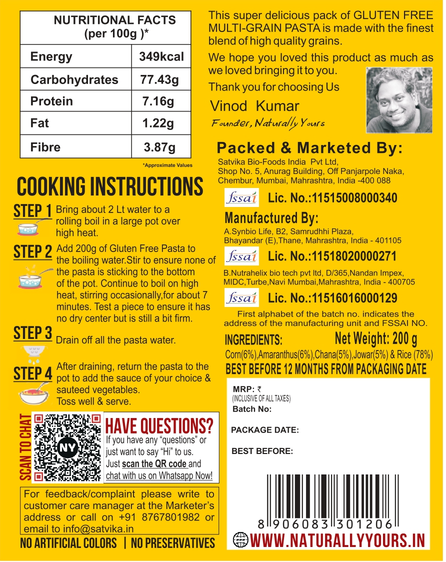 Naturally Yours Gluten Free Multi Grain Pasta 200g