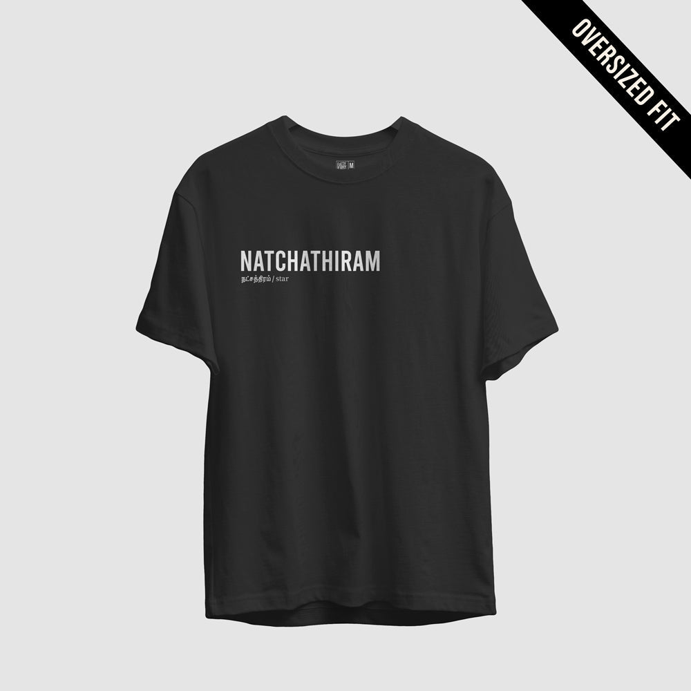 Natchathiram | Tamil Oversized T-Shirt (Black) (Right Pocket) - Fully Filmy