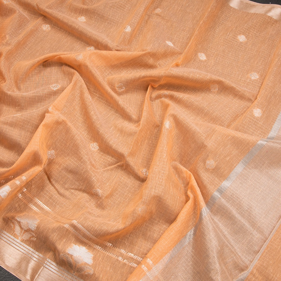 Semi Linen Peach Zari Worked Saree - Shriyara by Kumaran Silks