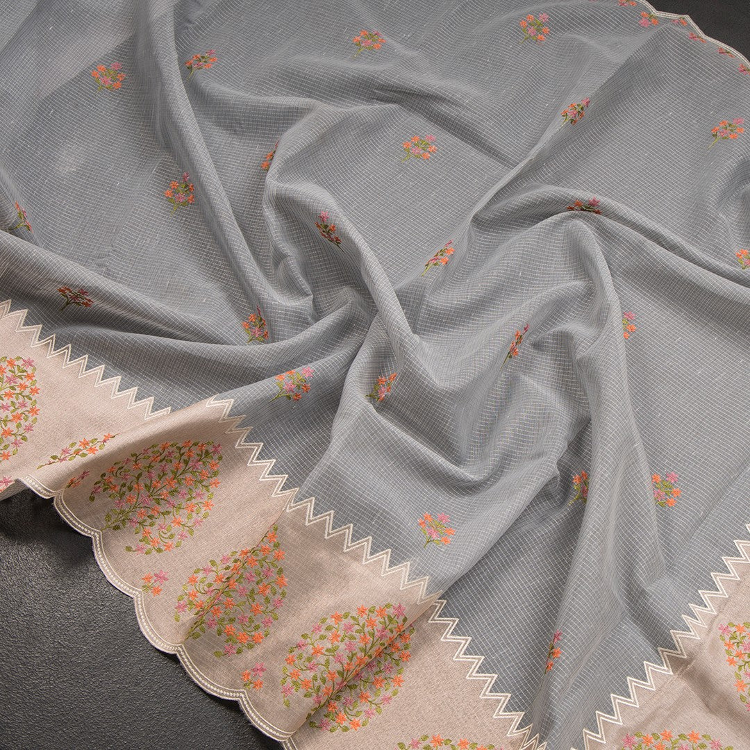 Kota Grey Saree With Applique Work - Shriyara by Kumaran Silks