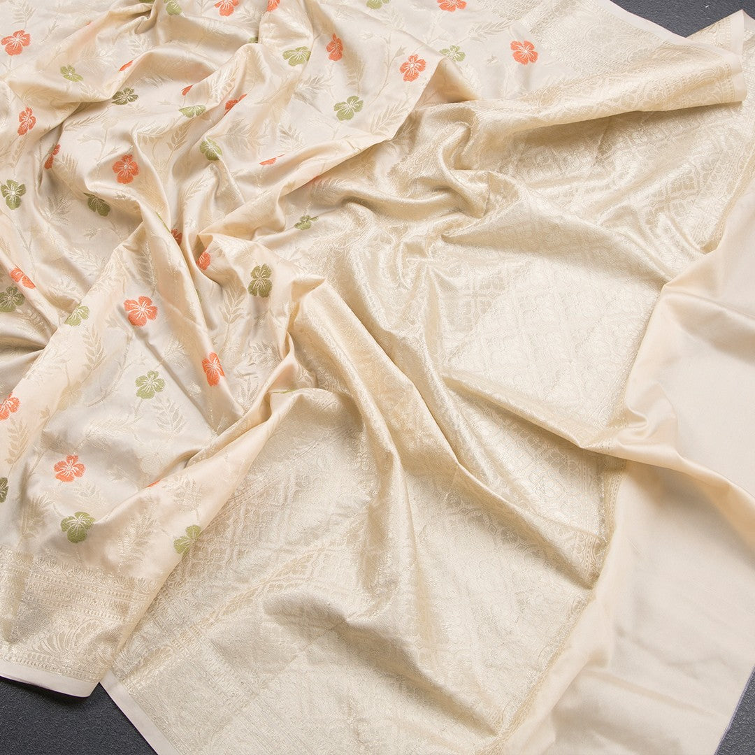 Semi Kataan Cream Zari Worked Saree - Shriyara by Kumaran Silks