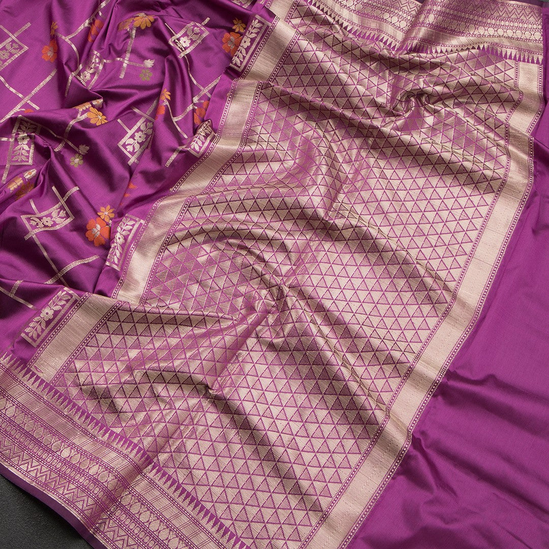 Semi Kataan Magenta Purple Zari Worked Saree - Shriyara by Kumaran Silks