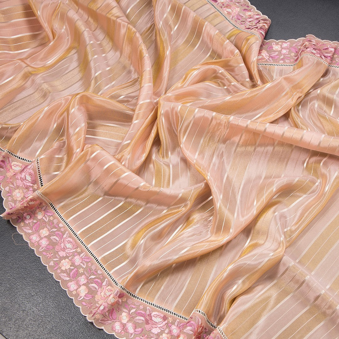 Tissue Multi Colour Zari Stripes With Thread Border Saree 02