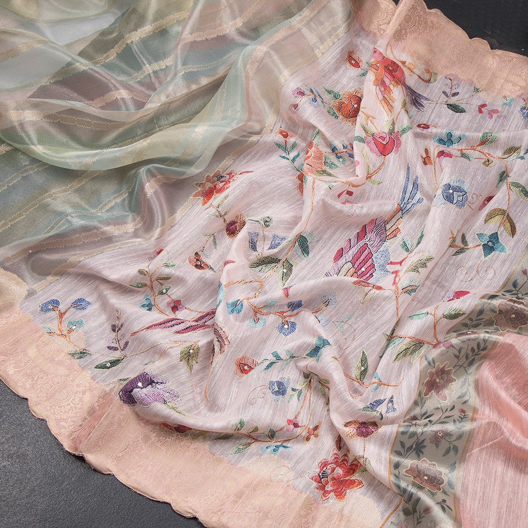 Linen Multi Colour Stripes Saree With Zari Border 02