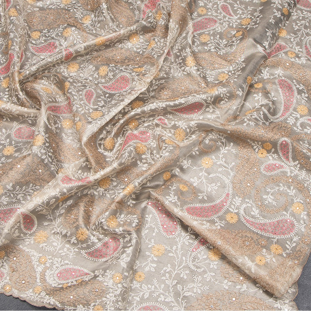 Tissue Kota Gold Thread Work Saree With Paisley Design 02