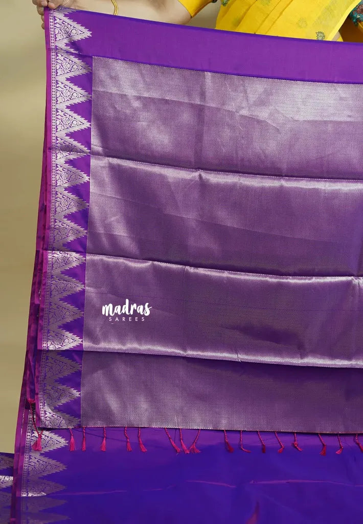 Dual Shade Purple - Kanimozhi - Premium dualshade soft silk with Temple Border - Madras Sarees