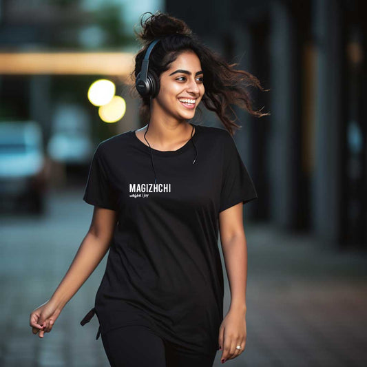 Magizhchi | Tamil Oversized T-Shirt (Black) (Right Pocket) - Fully Filmy