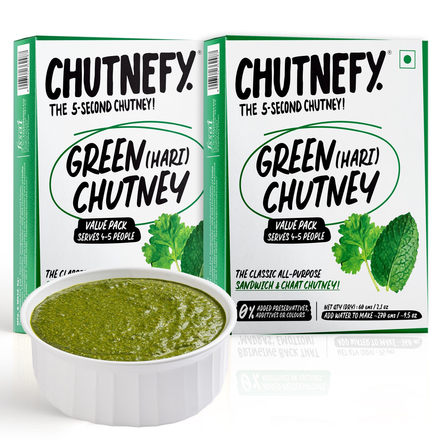 Green Hari Chutney 75g (2Packs) - 5-Second Instant Chutney - Chutnefy