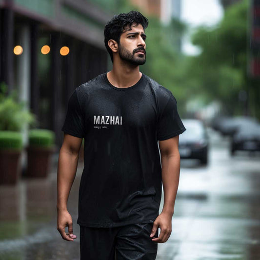 Mazhai | Tamil Oversized T-Shirt (Black) (Right Pocket) - Fully Filmy
