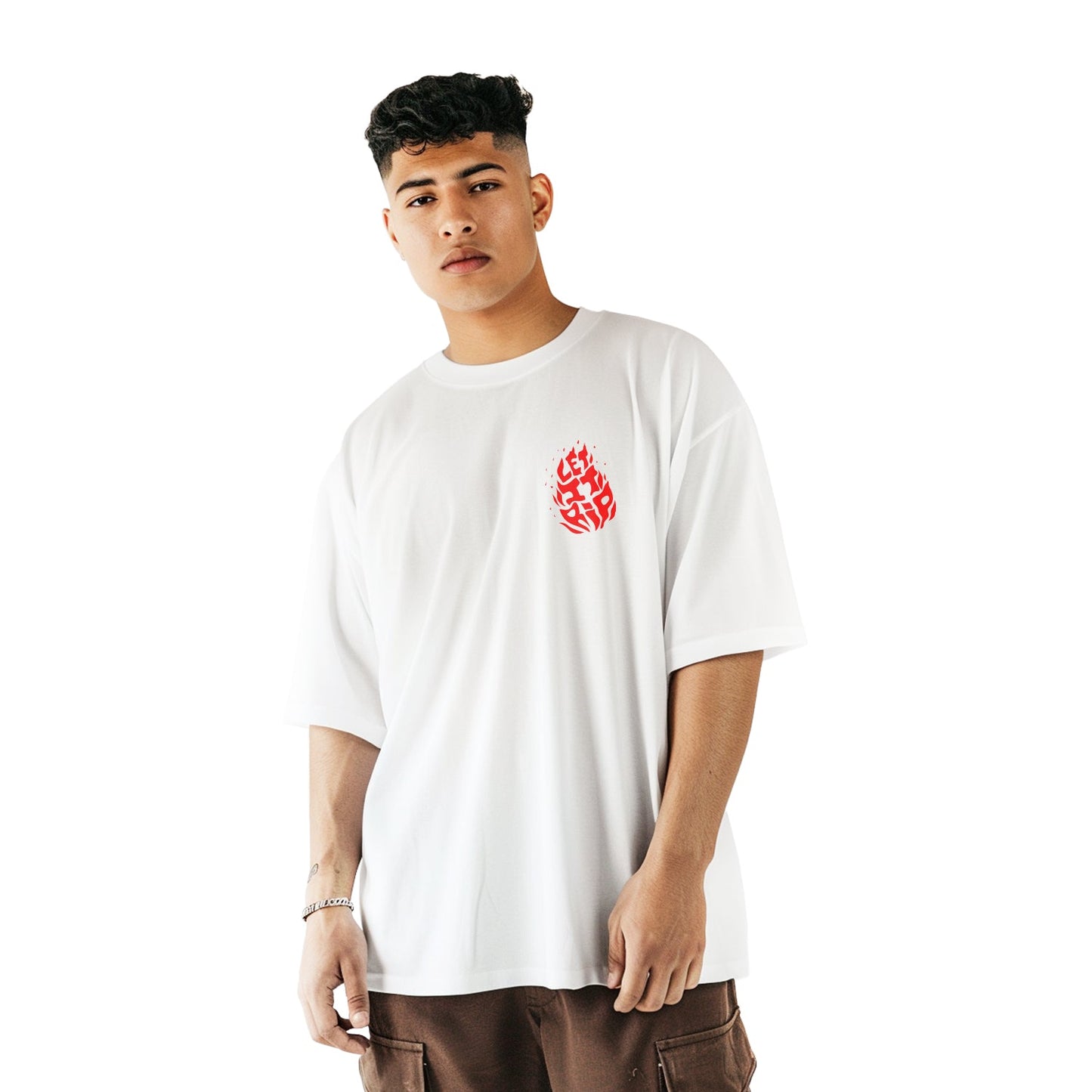 Let It Rip Oversized T-Shirt (Left Pocket & Back) White Edition - Fully Filmy