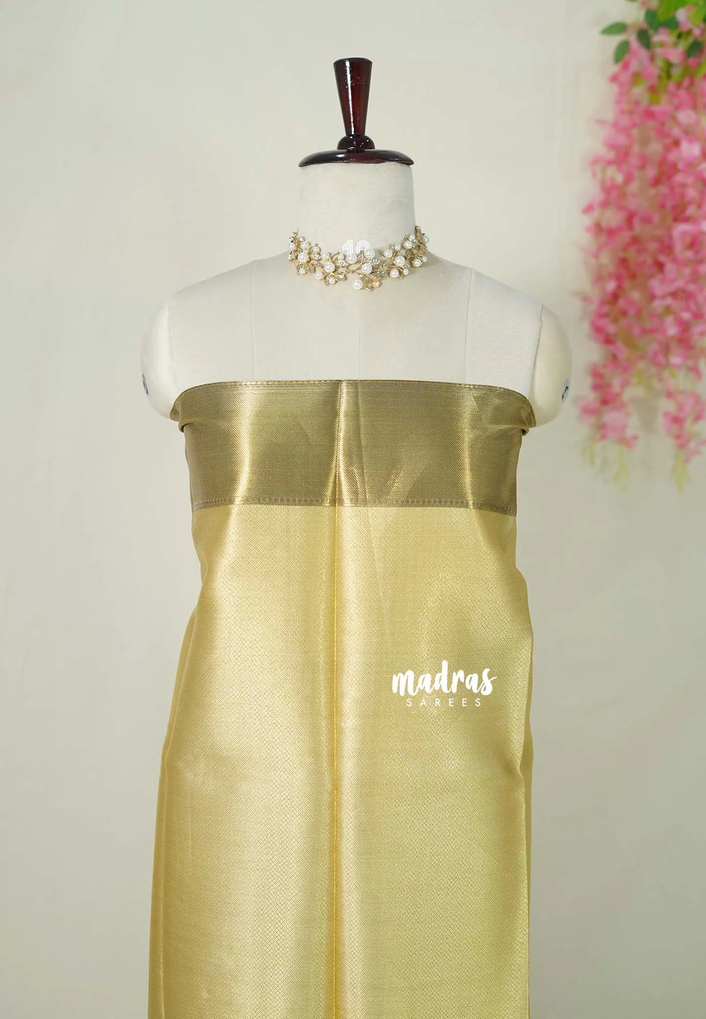 Ahaana - Nita Ambani inspired semi silk with emboss weaving plain border - Pure gold - Madras Sarees