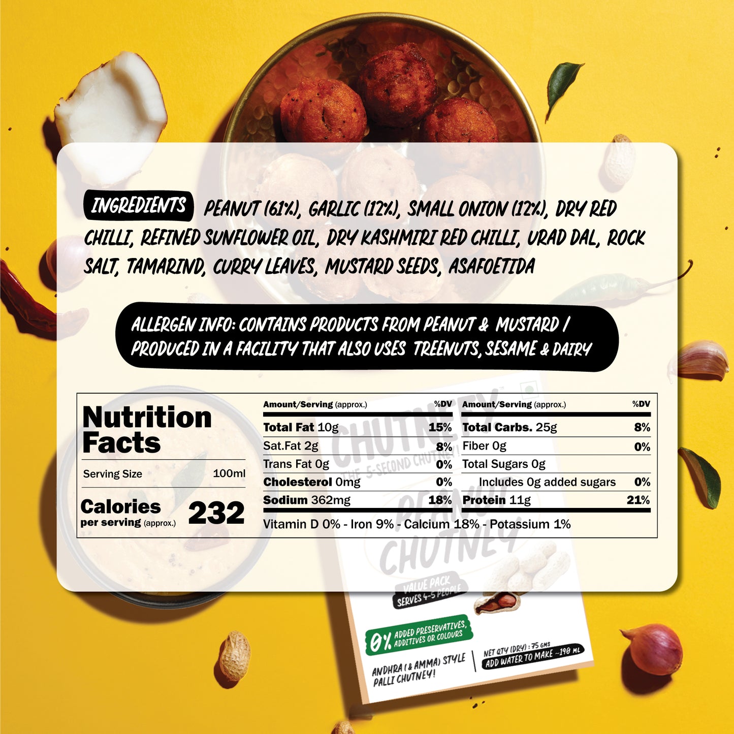 Peanut Chutney 75g (2Packs) - 5-Second Instant Chutney - Chutnefy