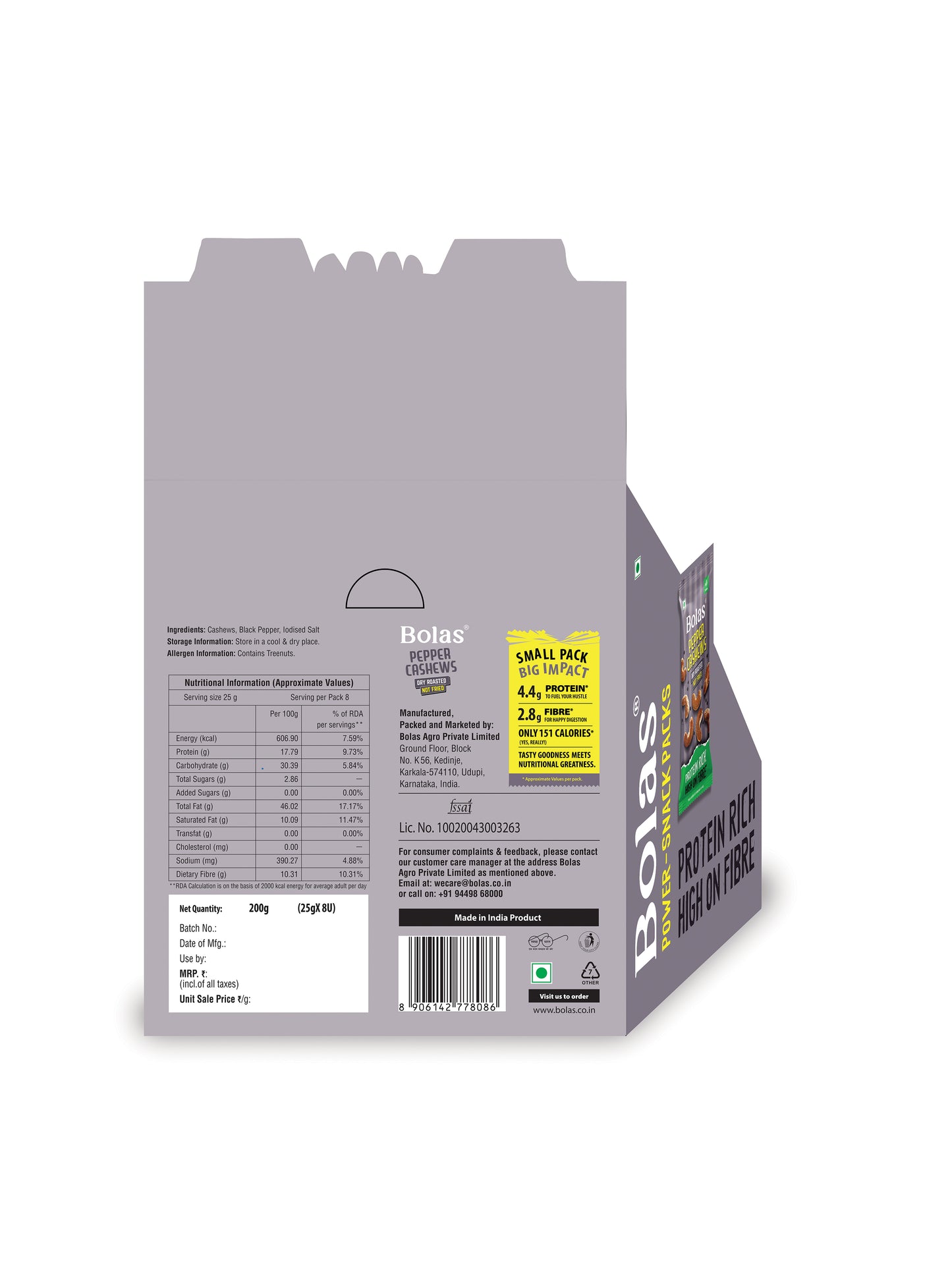 Pepper Cashews 25g (Pack of 8) - Bolas
