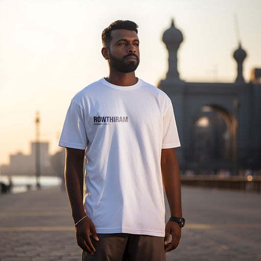 Rowthiram | Tamil Oversized T-Shirt (White) (Right Pocket) - Fully Filmy