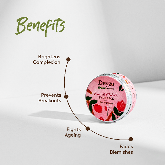 Rose & Mulethi Skin Brightening Face Pack (100 Gm) | Skin Brightening Face Pack I Face Pack for Glowing Skin | Reduces Pigmentation - Deyga Natural Skincare