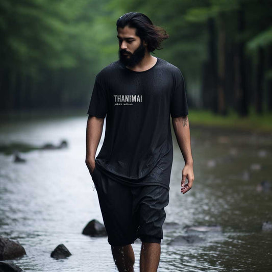 Thanimai | Tamil Oversized T-Shirt (Black) (Right Pocket) - Fully Filmy