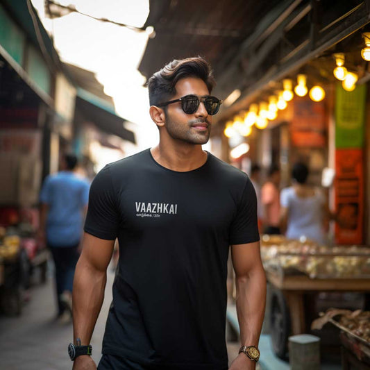 Vaazhkai | Tamil Oversized T-Shirt (Black) (Right Pocket) - Fully Filmy