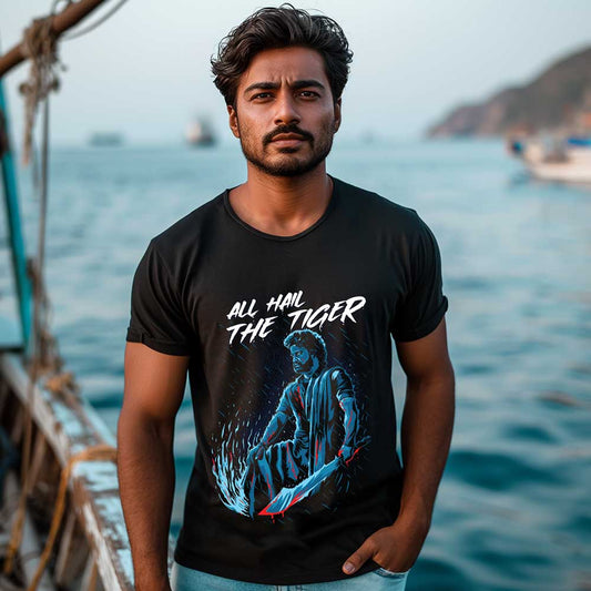 All Hail The Tiger | Devara Official T-Shirt (White Edition) Front & Back - Fully Filmy