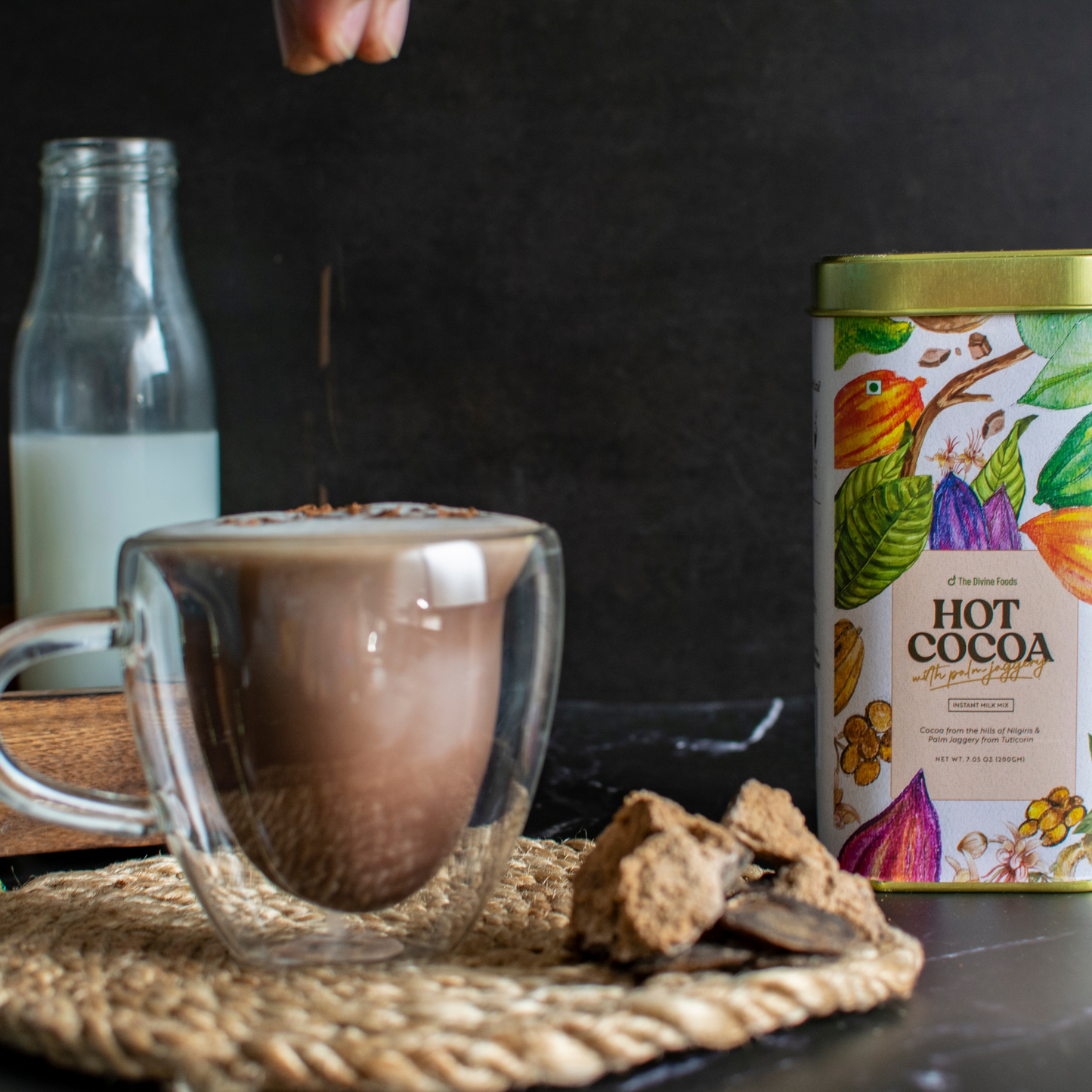 Hot Cocoa (Drinking Chocolate) Instant Mix Made with Palm Jaggery 200g - The Divine Foods