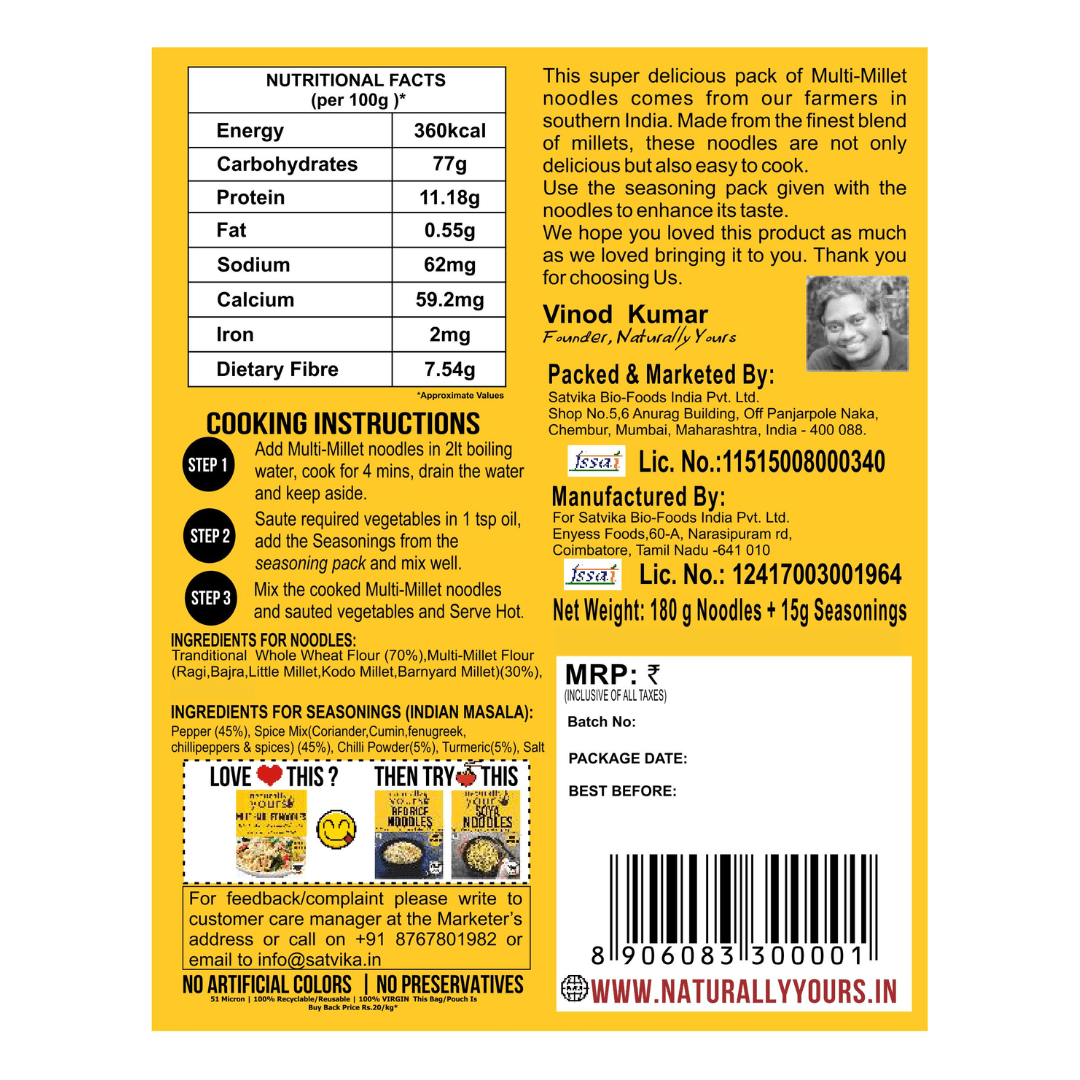 Naturally Yours Multi - Millet Noodles 180g - MadrascartNaturally Yours