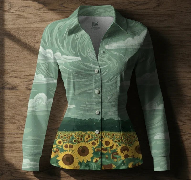 Sunflower Skies Women's Linen Shirt - Fully Filmy - MadrascartFully Filmy