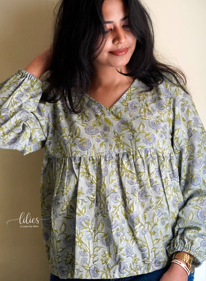 Quiet Garden Top - Lilies