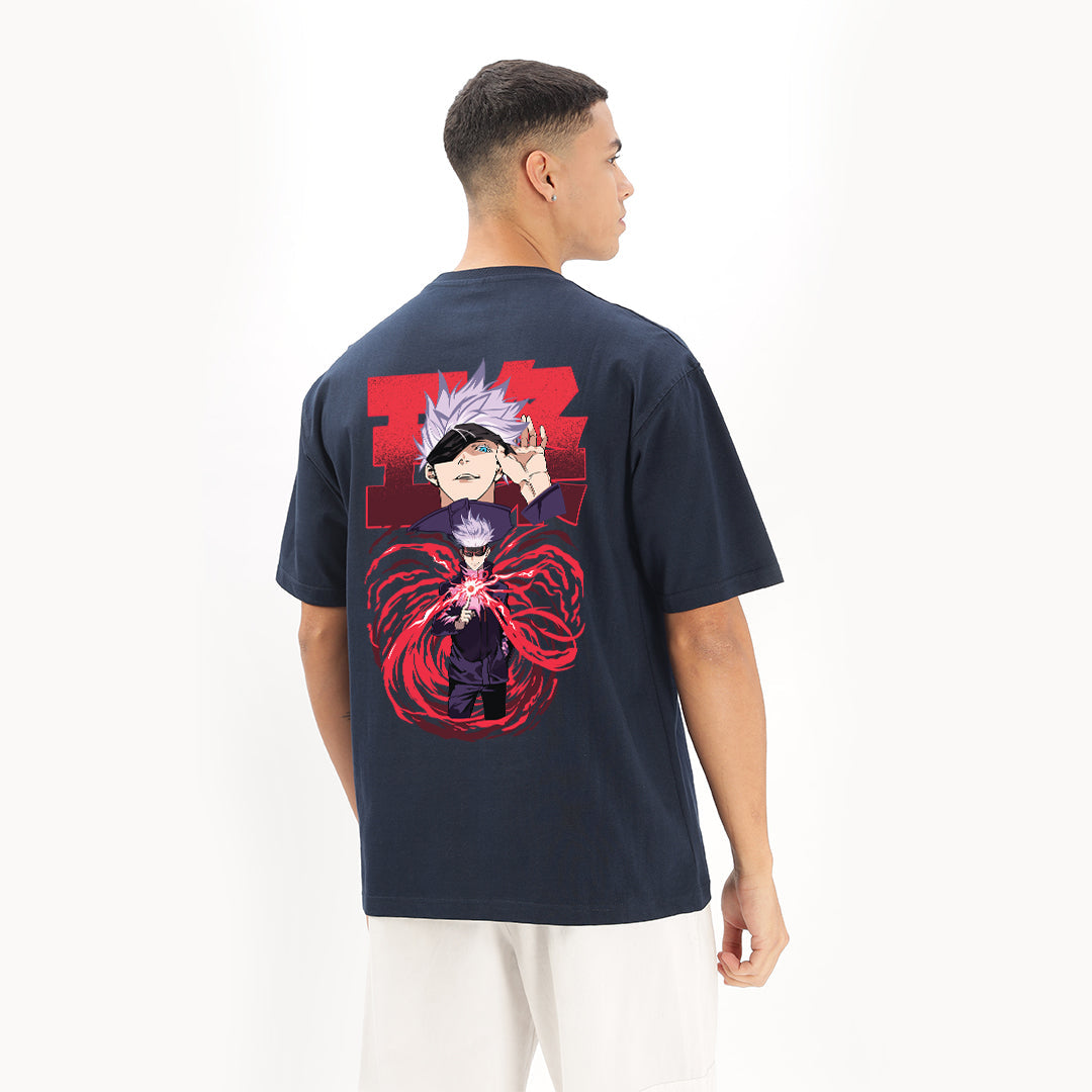 Gojo: The Strongest Sorcerer Oversized T-Shirt (Left Pocket & Back) - Fully Filmy