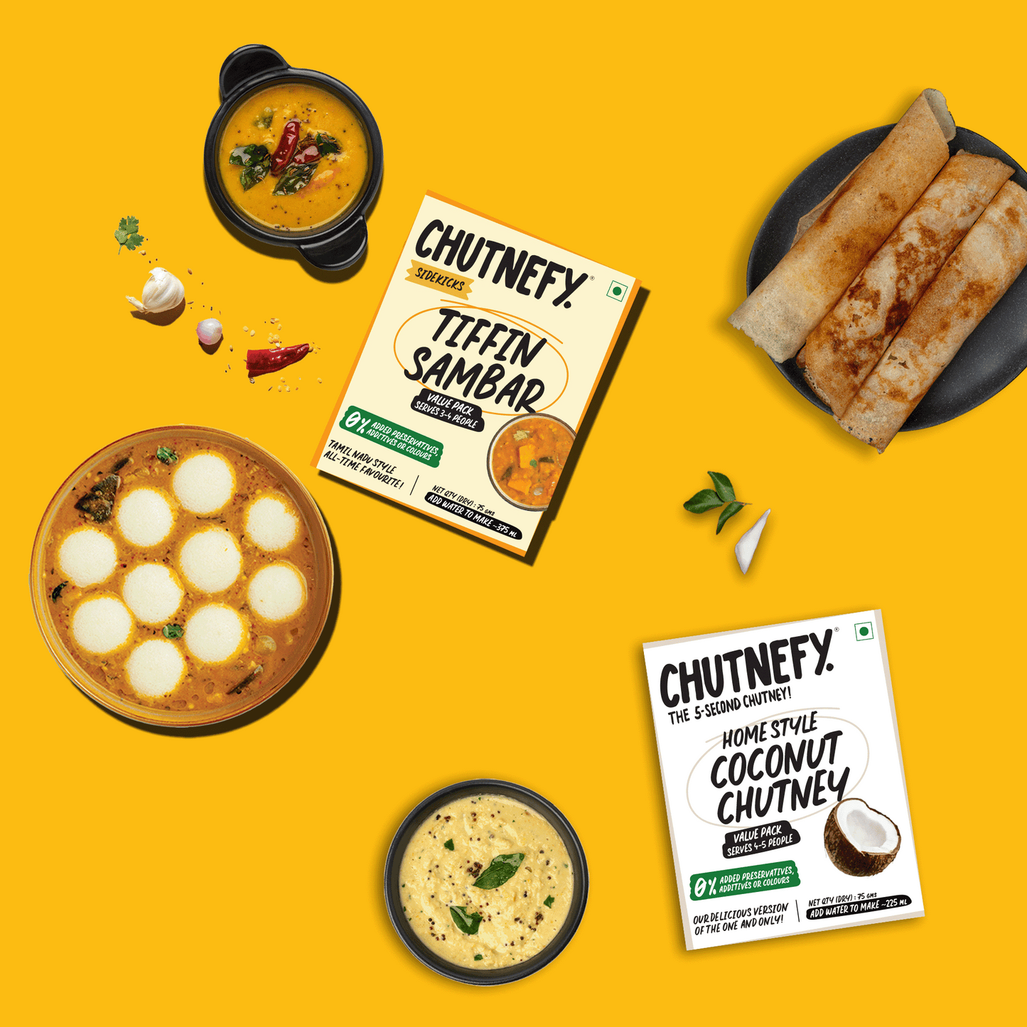 Coconut Chutney & Tiffin Sambar Combo 75g (2Packs) - Chutnefy