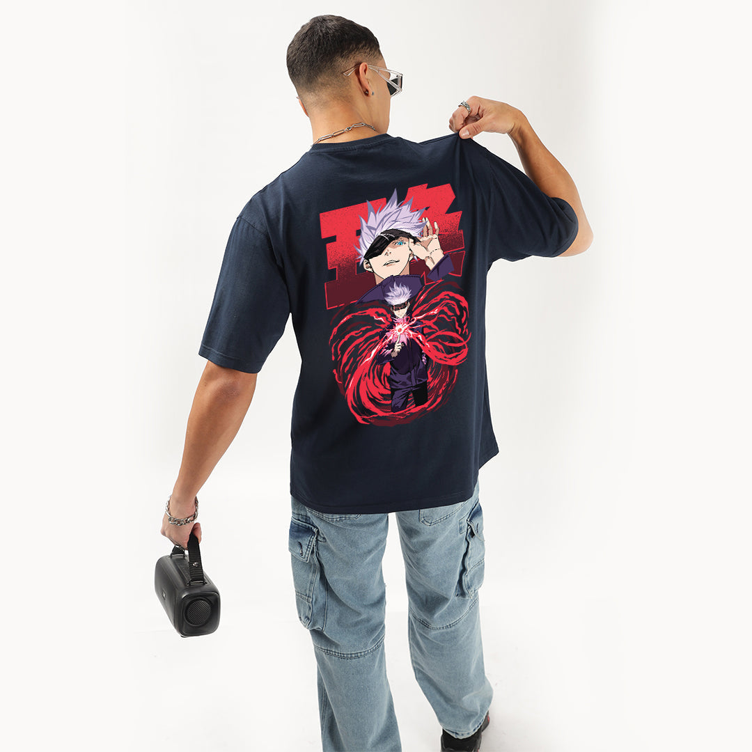 Gojo: The Strongest Sorcerer Oversized T-Shirt (Left Pocket & Back) - Fully Filmy