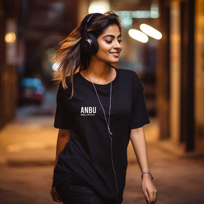 Anbu | Tamil Oversized T-Shirt (Black) (Right Pocket) - Fully Filmy