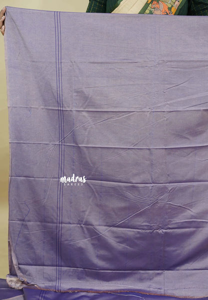 Dualshade Lavender - Ahimsa - 120 count Pure mercerized silk cotton border with temple and mango border - Madras Sarees