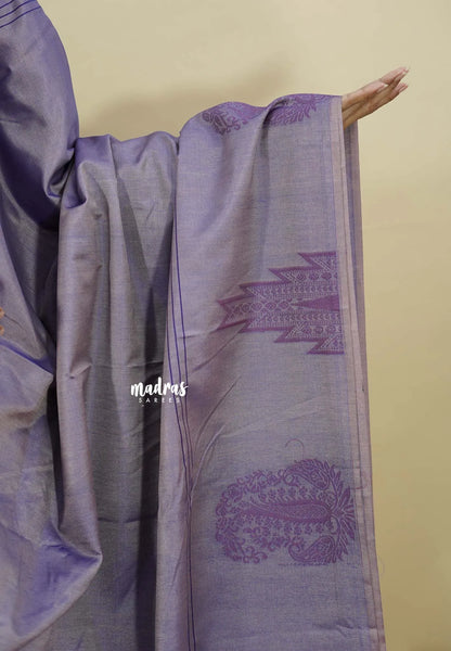 Dualshade Lavender - Ahimsa - 120 count Pure mercerized silk cotton border with temple and mango border - Madras Sarees