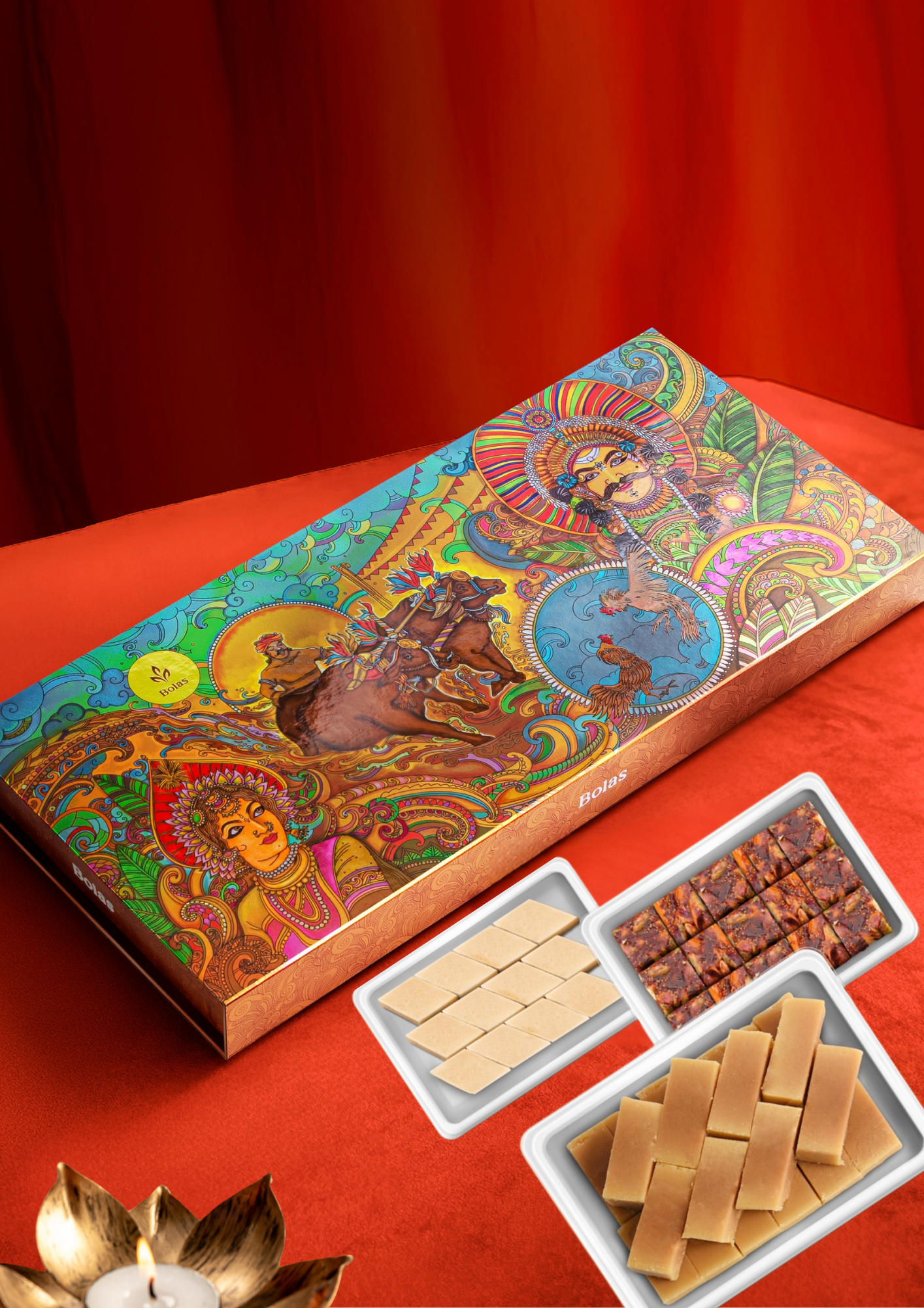 Coastal Assorted Sweets Box 300g with Kaju Katli, Mysore Pak and Anjeer Burfi - Bolas Gift Box
