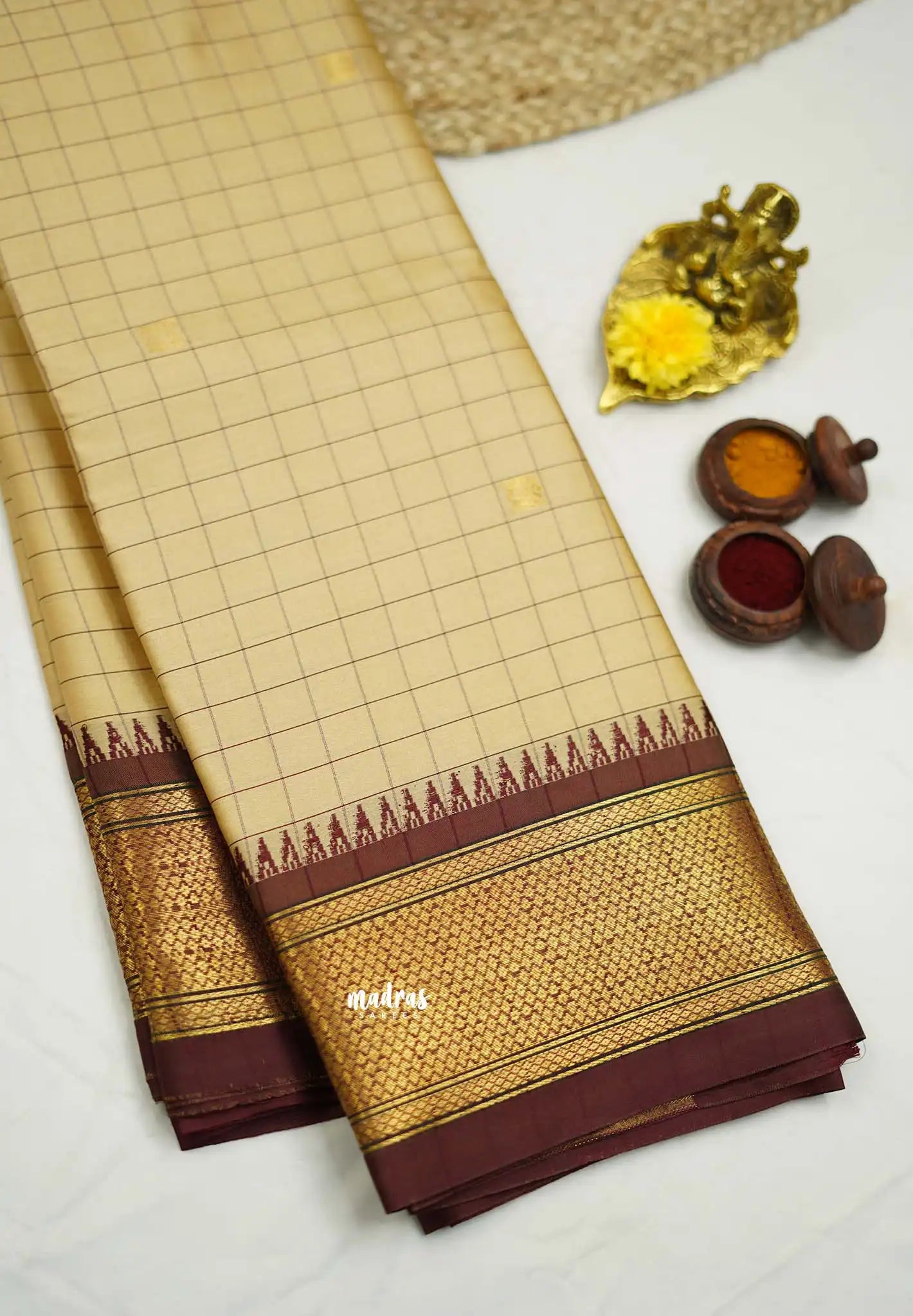 Sico Gadwal checks Beige - Madras Sarees