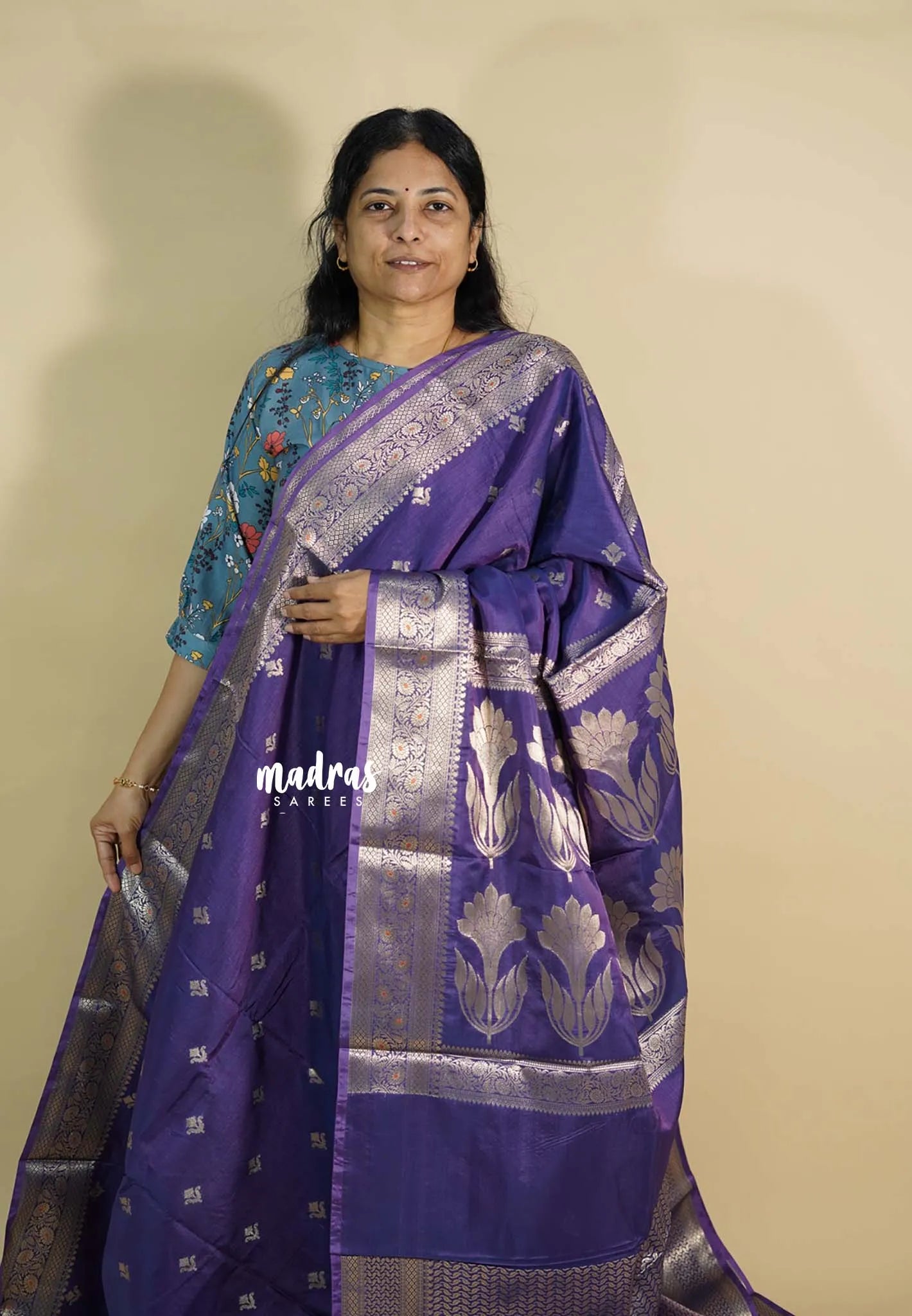 Lavender Purple - Durga banarasi mashru silk with antique zari border and buttas - Madras Sarees