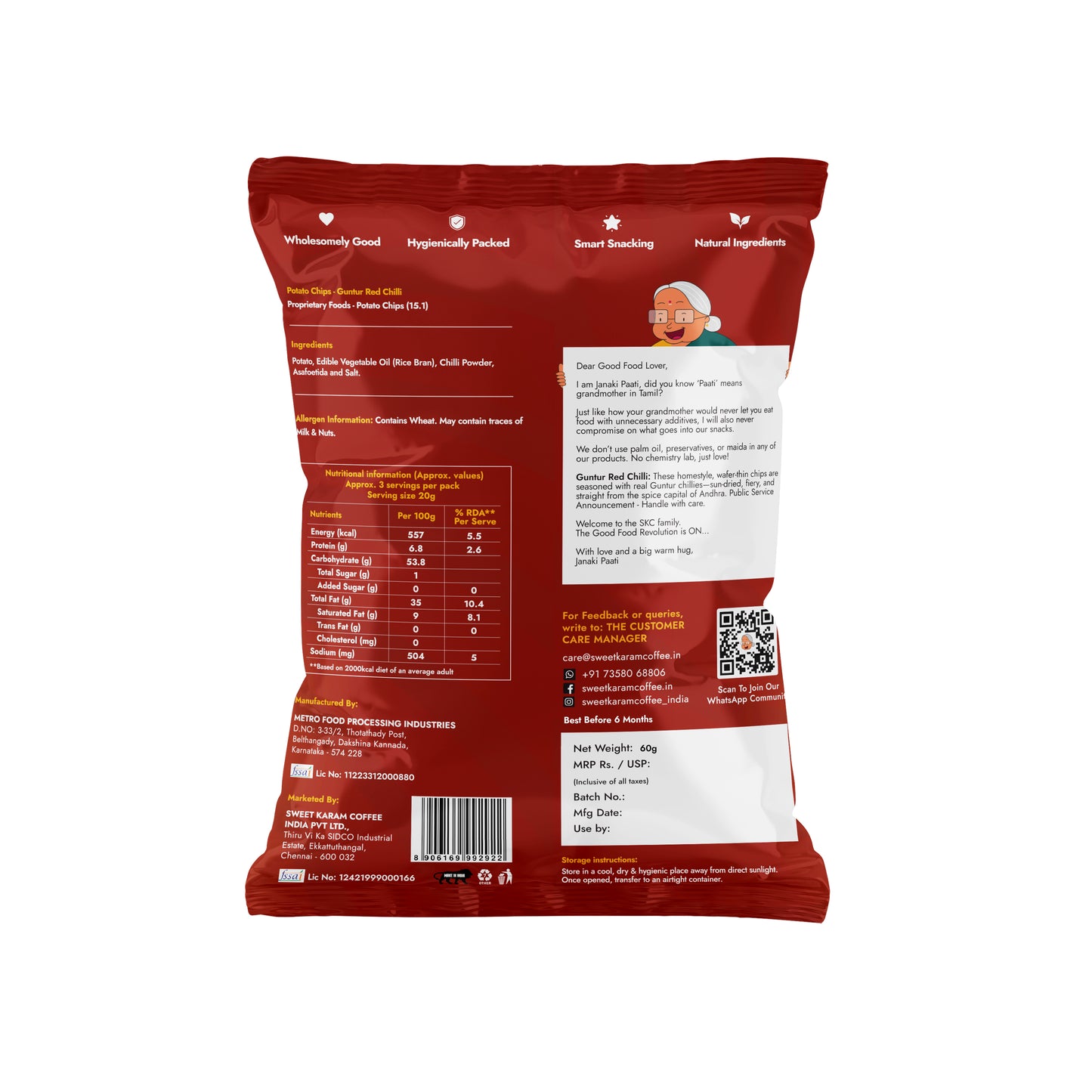 Potato Chips - Guntur Red Chilli 60g - Sweet Karam Coffee