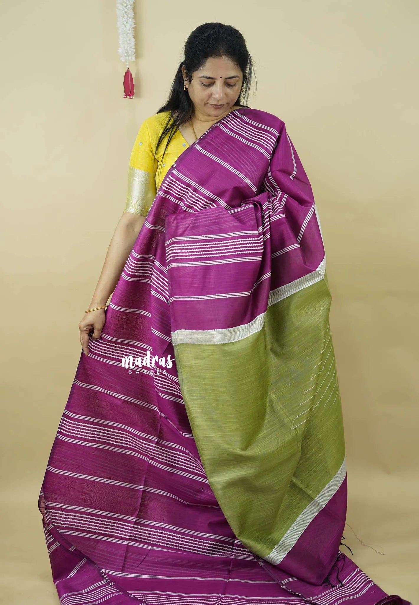 Magenta - Jute Tussar Silk saree with 3D weaving body - Madras Sarees