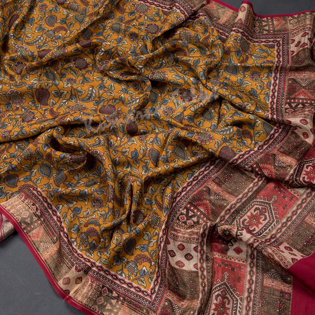 Modal Silk Mango Yellow Floral Printed Saree - Shriyara by Kumaran Silks
