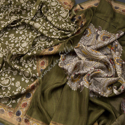 Modal Silk Olive Green Floral Printed Saree 02 - Shriyara by Kumaran Silks