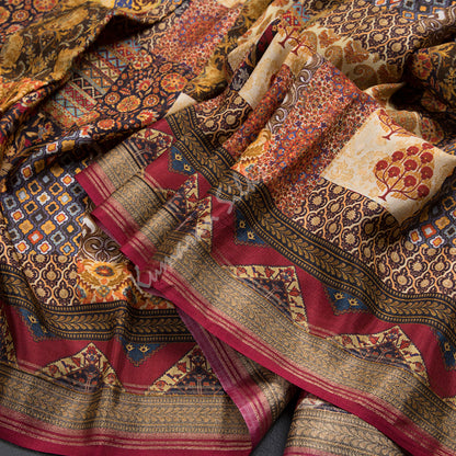Modal Silk Multi Colour Floral Printed Saree 02