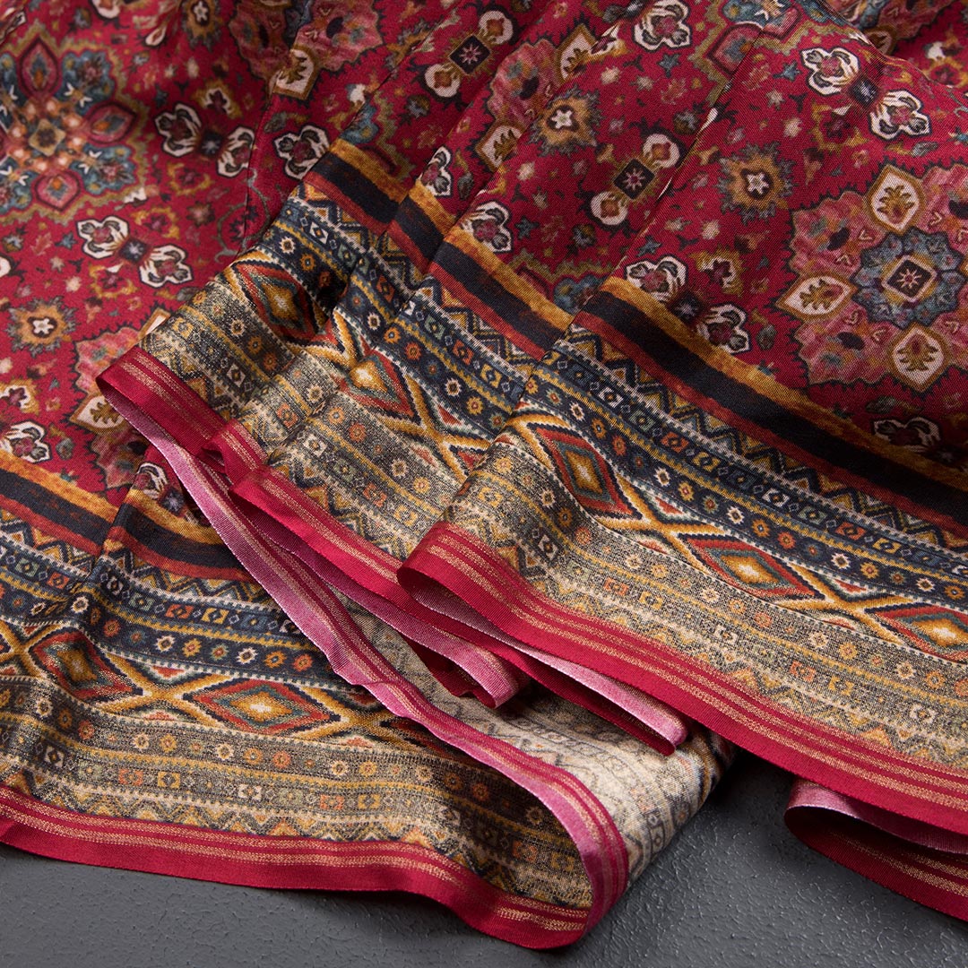 Modal Silk Red Floral Printed Saree