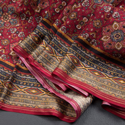 Modal Silk Red Floral Printed Saree