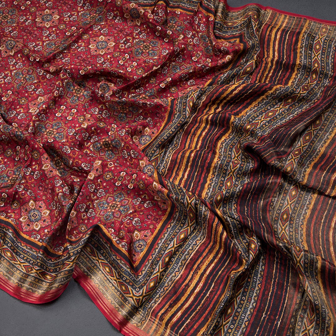 Modal Silk Red Floral Printed Saree - Shriyara by Kumaran Silks